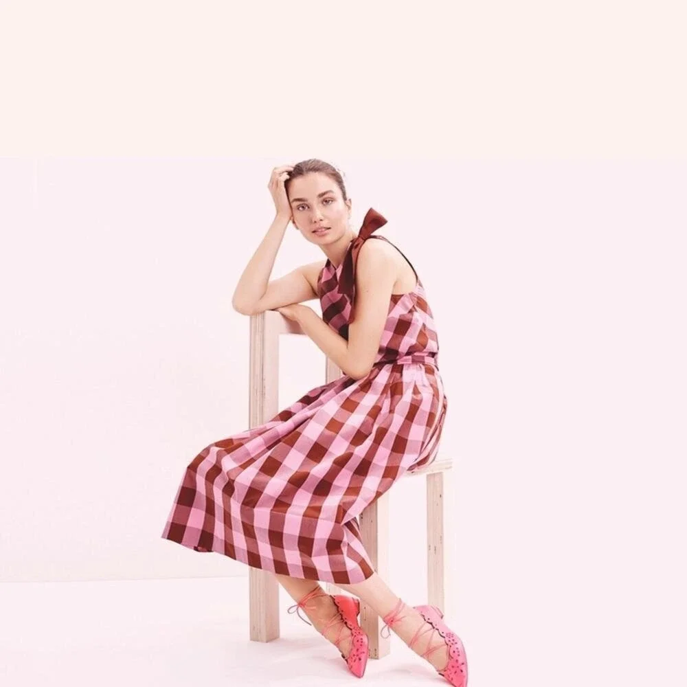 J.Crew Pink Gingham Plaid Bow Skirt Top Matching Set 4